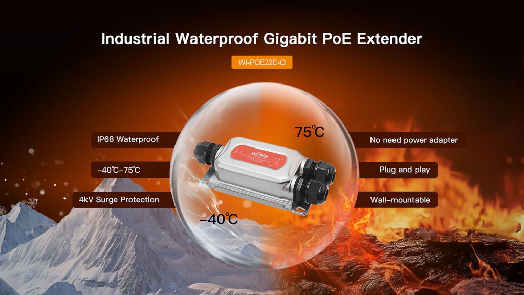 Wi-Tek WI-POE22E-O Extends PoE 100 Metres